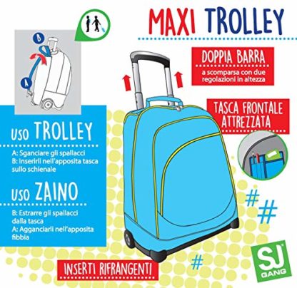 Sj Gang Trolley Big Girl + Portapenne – Rosa Azzurro – 33 LT Uso Zai