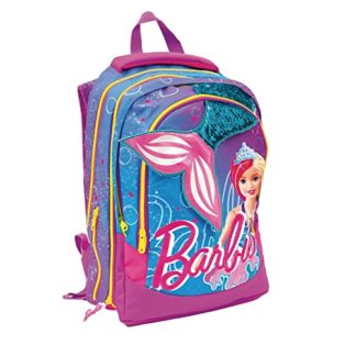 Giochi Preziosi - Zaino Estensibile Barbie, con pop-up coda sirena, 3 Scomparti con cerniera, Schienale e Spallacci Imbottiti, adatto alla scuola primaria, 31 l x43 h x17,5 p cm, capacità 23,5 l